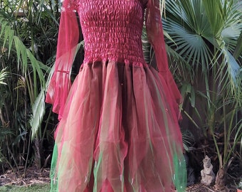 PLUS SIZE Women&#39;s Fairy Dress with Sleeves - (Size: AUS 18-24) - Maroon & Green