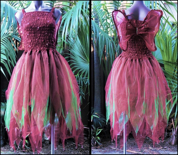 Fairy Dress (with Wings) - Women's ONE SIZE (aus 8-16) - Maroon & Green -  Etsy
