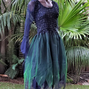 Fairy Dress with Sleeves Women's ONE SIZE Aus 8-16 Midnight Blue & Green image 1