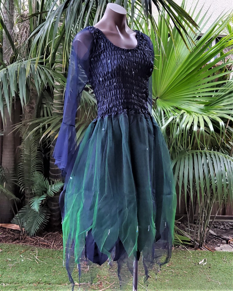 Fairy Dress with Sleeves Women's ONE SIZE Aus 8-16 Midnight Blue & Green image 1