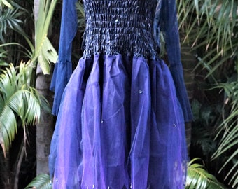 Fairy Dress (with Sleeves and Wings) - Women's ONE SIZE (Aus 8-16) - Midnight Blue & Purple