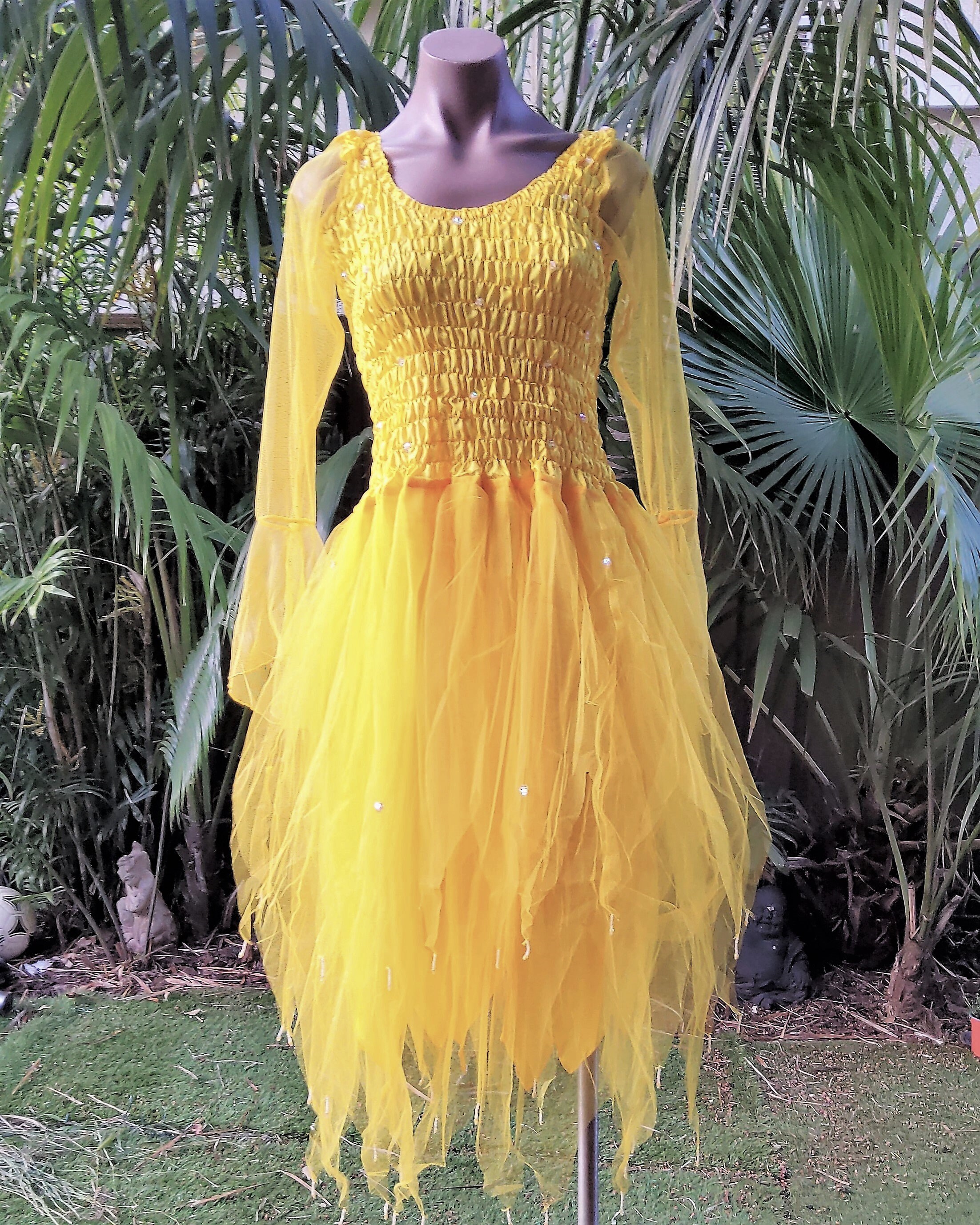PLUS SIZE Women's Fairy Dress with Sleeves - (Size: AUS 18-24) - Gold & Yellow