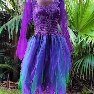Fairy Dress (with Sleeves and Wings) - Women&#39;s ONE SIZE (Aus 8-16) - Purple & Green