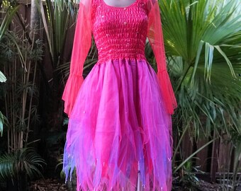 CHILD (12-14 Years) - Fairy Dress with Sleeves - Fuchsia & Purple Princess