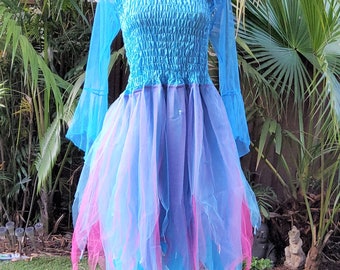 PLUS SIZE Women's Fairy Dress with Sleeves - (Size: AUS 18-24) - Aqua & Fuchsia