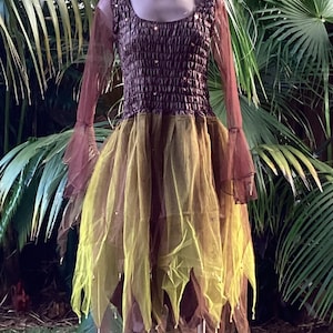 Fairy Dress (with Sleeves) - Women&#39;s ONE SIZE (Aus 8-16) - Dark Brown & Gold