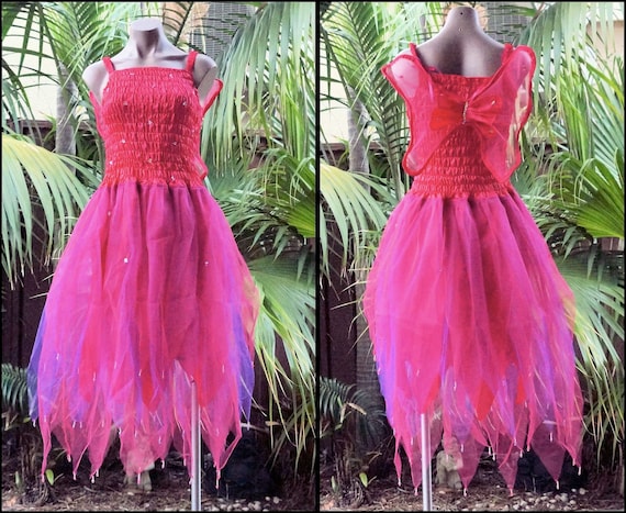 PLUS SIZE Fairy Dress Party Costume with Wings RED
