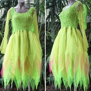 Fairy Dress (with Sleeves and Wings) - Women's ONE SIZE (Aus 8-16) - Neon & Fuchsia
