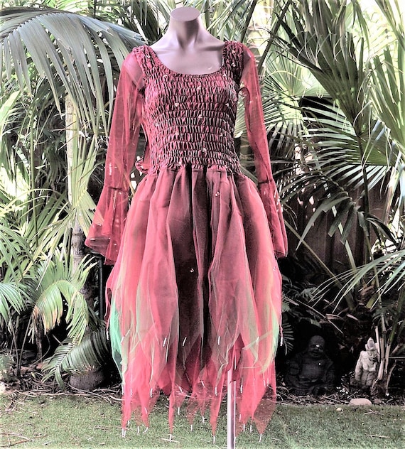 Fairy Dress (with Sleeves and Wings) - Women's ONE SIZE (aus 8-16) - Maroon  & Green - Etsy