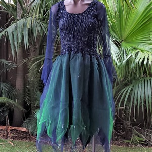 Fairy Dress with Sleeves Women's ONE SIZE Aus 8-16 Midnight Blue & Green image 2