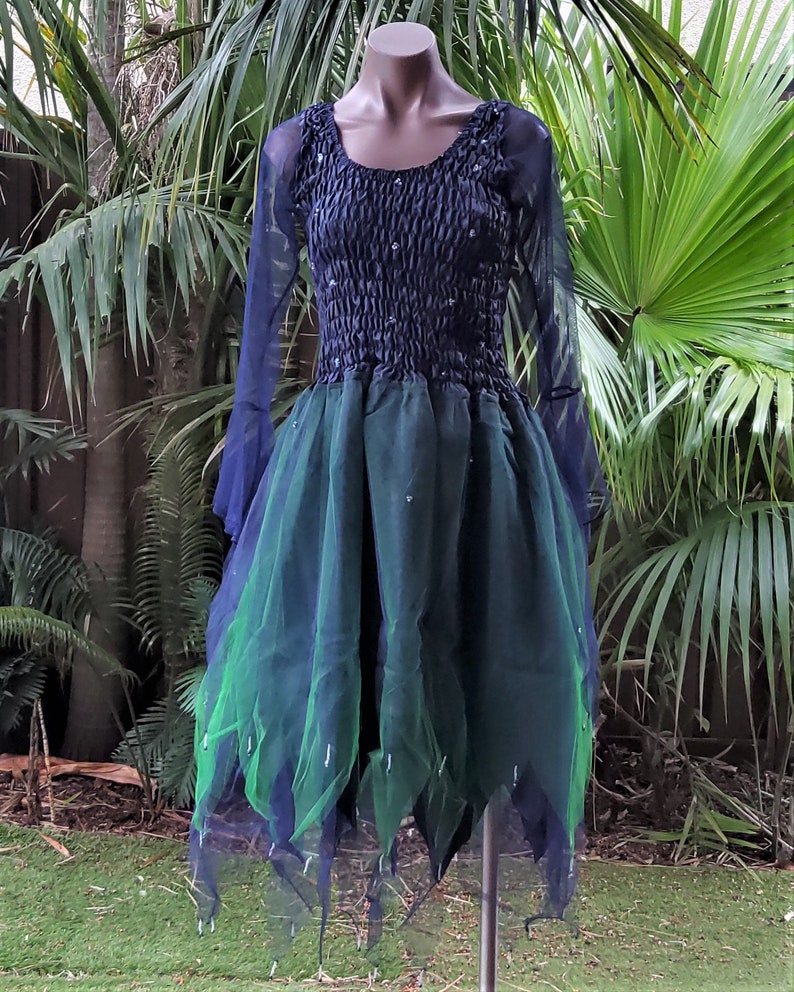 Fairy Dress with Sleeves Women's ONE SIZE Aus 8-16 Midnight Blue & Green image 2