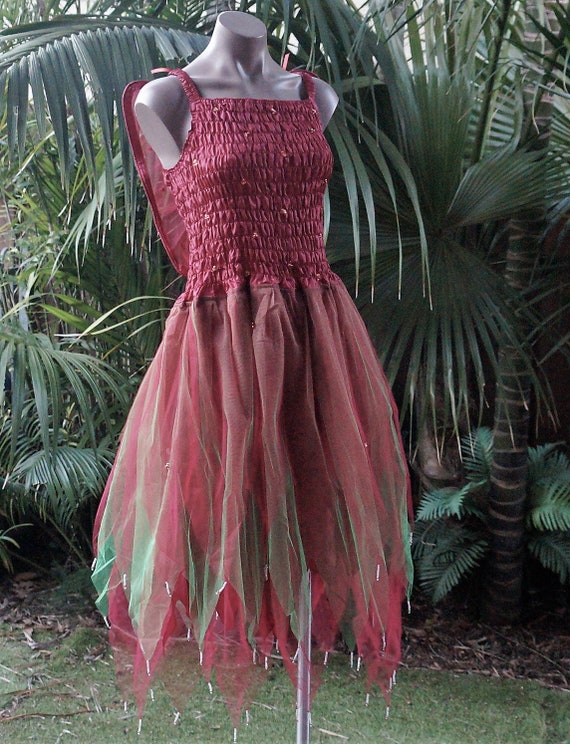 Fairy Dress (with Wings) - Women's ONE SIZE (aus 8-16) - Maroon & Green -  Etsy