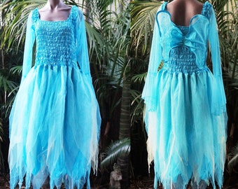 PLUS SIZE Women's Fairy Dress with Sleeves and Wings - (Size: AUS 18-24)- Aqua & Lemon