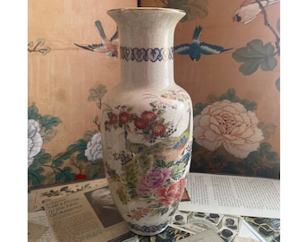 Vintage Andrea by Sadek Japanese Satsuma Porcelain Peacock Floral Vase
