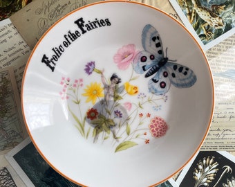 Frolic of the Fairies, Vintage Altered Art, Upcycled Fine China, Hanging Wall Art Decor, Stratford Mikasa Japan 1970s, Trinket Jewelry Dish