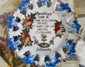 1960's Vintage Funny Novelty Welcome Plate, Decorative Ceramic Kitschy Hanging Plate "Come In" Apology Messy House Sign Florida Home Decor