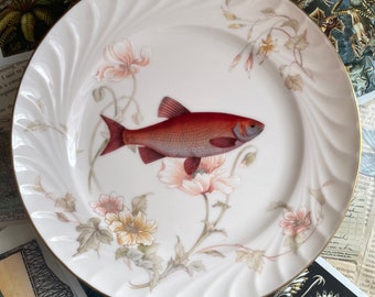 Decorative Plate - Vintage Altered Art Golden Orf Fish Up-cycled Gorham Fine China Trellis Fresh Water