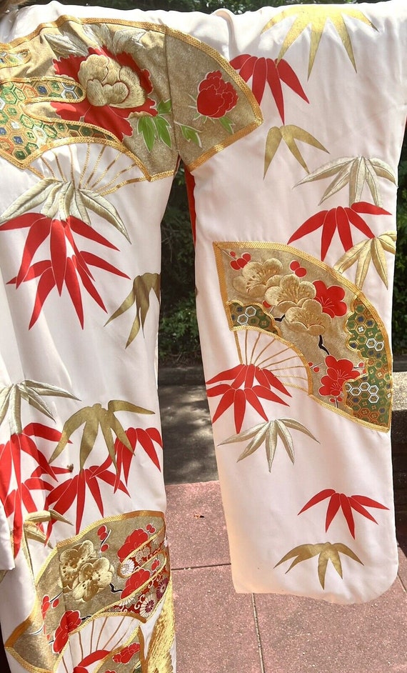 Vintage Midcentury ivory silk brocade Japanese Ce… - image 7