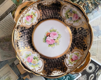 Early 1900’s Antique Nippon Porcelain Bowl Hand-Painted Decorative Floral Gold Accents Handles Vintage Japanese Porcelain Collectible Plate