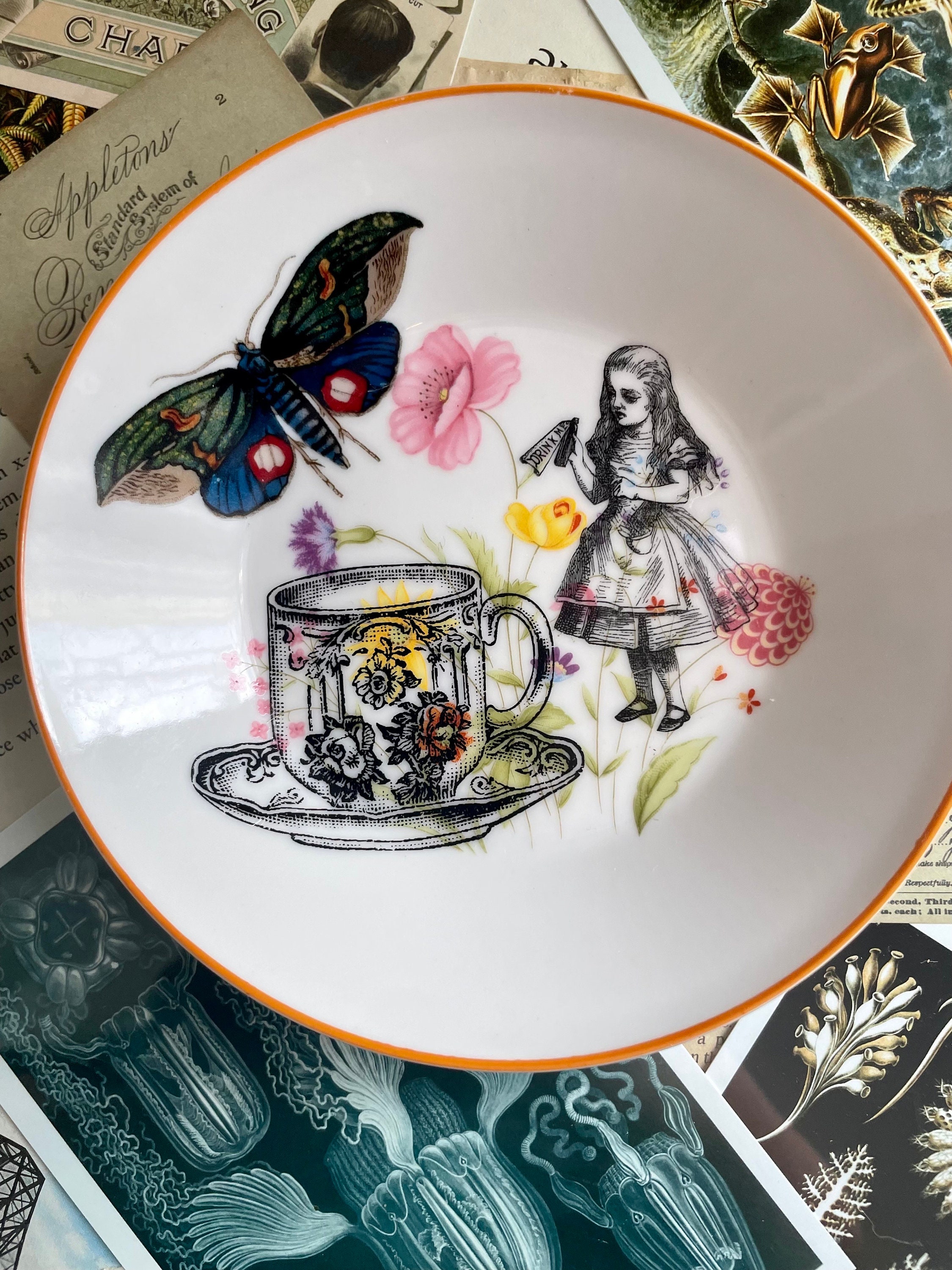 Vintage Altered Art, Upcycled Fine China, Alice in Wonderland Hanging ...