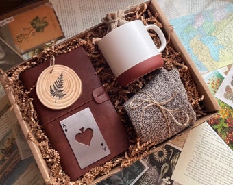 Men’s Corporate Gift Box - Cozy Socks, Leather Journal & Ceramic Mug | Employee Appreciation, Boss Thank You, Client Gift for Him