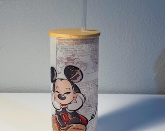 Mickey Mouse Frosted Tumbler, 20oz Cartoon Drinkware, Vintage Comic Style