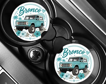 Bronco Car Coasters Set of 2 | Teal & Pink Bronco Coasters | Car Accessories | Bronco Lover Gift