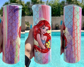 Princess Tumbler | Mermaid Watercolor Tumbler | 20 oz Tumbler