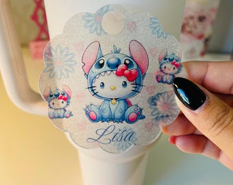 Glitter Stitch Tumbler Topper: Personalized Stanley Accessory
