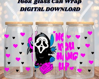 No You Hang Up Halloween PNG: Spooky 16oz Glass Can Wrap (Digital Download