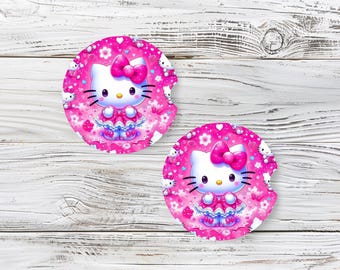 Hello Kitty Inspired Car Coaster Set, Pink Ceramic Coaster