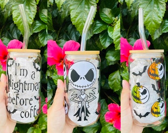 Jack Skellington Glass Can | Disney Inspired Glass Can | Iced Coffee Glass Can