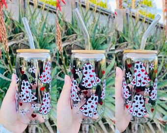 Ghostie Valentine Glass Can |  Spooky Valentine Glass Can | Iced Coffee Glass Can