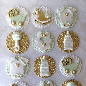 Mint Baby Shower Cupcake Toppers. Baby Shower Cupcake Topper. Gold Baby Shower Cupcake Toppers. Fondant Baby Shower Cupcake Toppers.