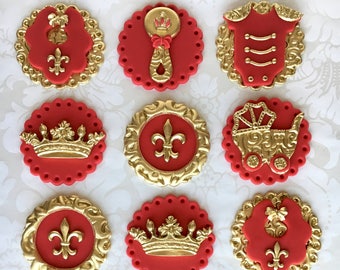 Red and Gold Prince Baby Shower. Red and Gold Cupcake Toppers. Royal Prince Cupcake Toppers. Fondant Cupcake Toppers. Crown Cupcake Topper.