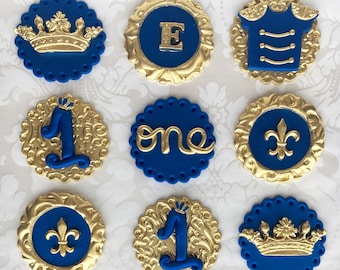 Royal Prince Cupcake Toppers/ Prince Cupcake Toppers/ Royal Blue and Gold Cupcake Toppers/ Prince First Birthday Cupcake Toppers