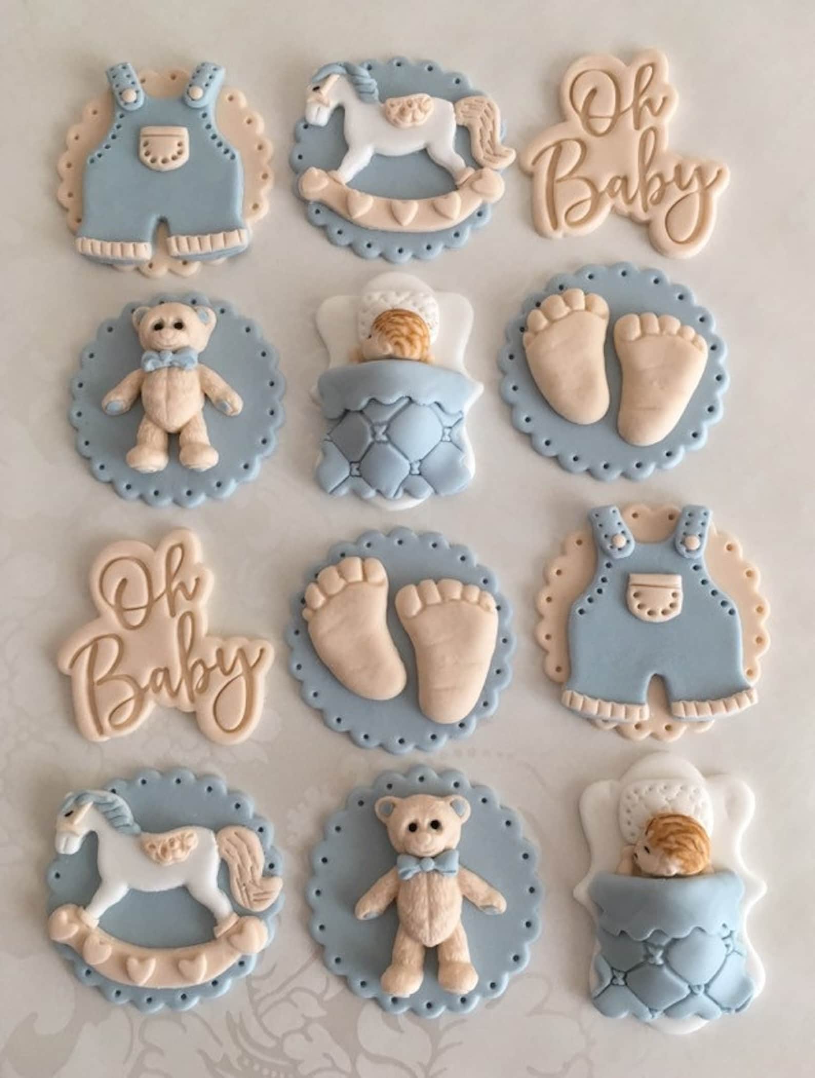 Baby Boy Fondant Cupcake Toppers/teddy Bear Baby Shower Etsy