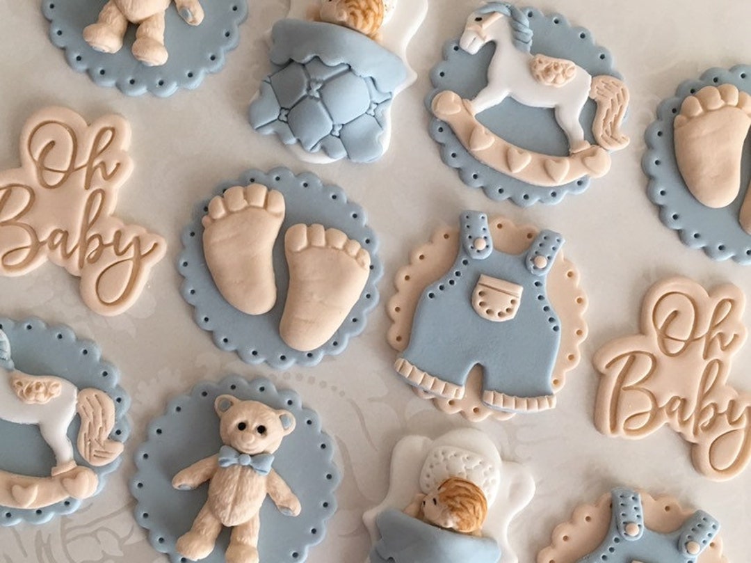 Baby Boy Fondant Cupcake Toppers/teddy Bear Baby Shower Topper/edible