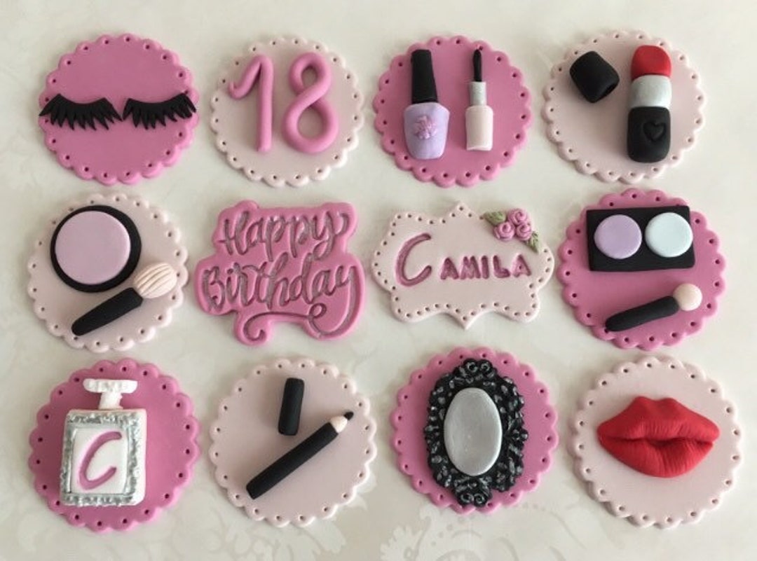 Edible Make up Cupcake Toppers/ Make up Party/ Fondant Make up Toppers 