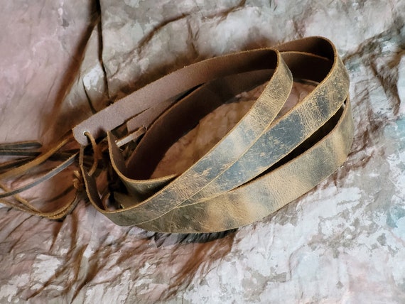 tie back Crazy Horse Buffalo hat band -- Cowboy Fallout Wasteland Mad Max - Distressed Crazy Horse Buffalo Leather hatband  -- Hand Made USA