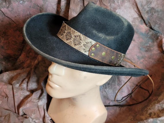 Western Diamondback Rattlesnake and Crazy Horse Buffalo tie back leather hat band