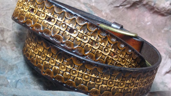hand tooled leather belt -- 1 1/2" Leather Cowhide Belt -- Custom Men's or Women's -- Hand Stamped -- Made in the USA -- Free Shipping