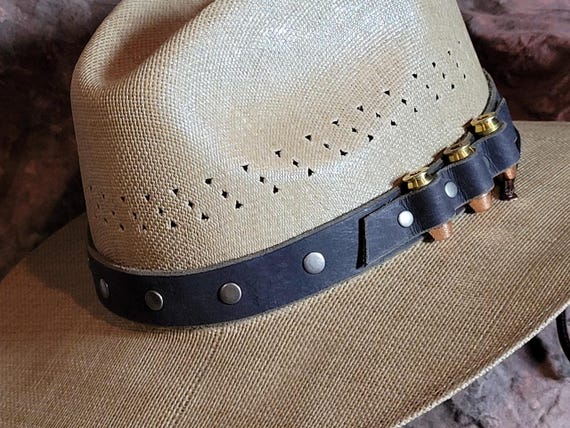 Side Buckle Rivet Bullet Loop Bandolier Hatband -- Crazy Horse Buffalo Leather