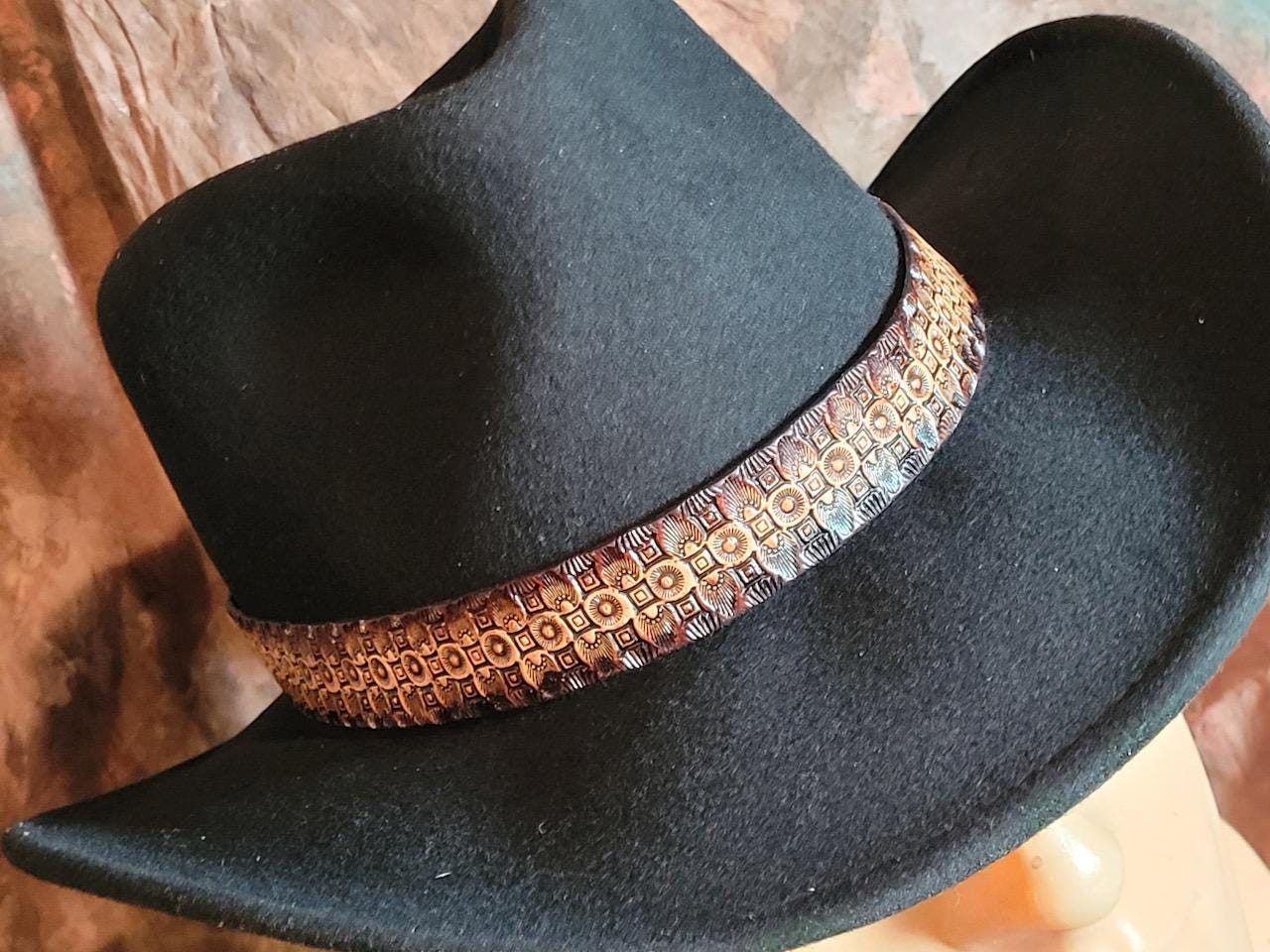 Hand Tooled Leather Hatband: Cowboy, Fedora, Outback Style 