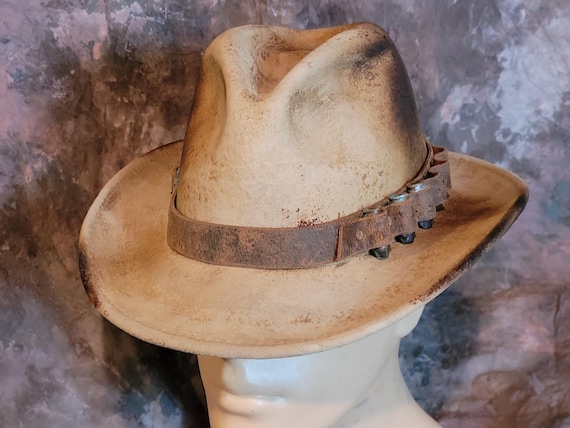 Very Distressed Side Buckle Bullet Loop Bandolier Hatband -- Cowboy Fedora Wasteland Mad Max -- Crazy Horse Buffalo -- Hand Made in the USA
