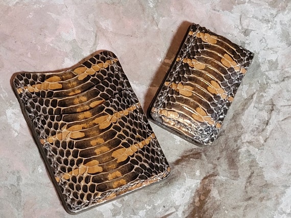 snakeskin card wallet & magnetic money clip  -- card holder -- Exotic Mangrove Snake skin  --  Minimalist Front Pocket  -- USA Hand Made!