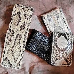 Clip magnético para dinero de cuero exótico - Bolsillo frontal minimalista - Cartera de piel de caimán, serpiente de cascabel, avestruz, tiburón, pitón de Florida, hecha a mano en EE. UU.