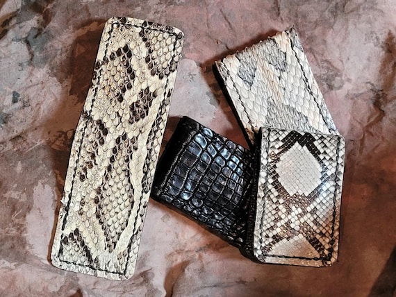 Exotic Leather magnetic money clip -- Front Pocket minimalist  -- Alligator Rattlesnake Ostrich Shark Florida Python Wallet  hand made USA
