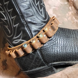 Bullet Loop Bandolier Boot Cuff strap garter -- Cowboy Wasteland Post Apocalyptic Fallout LARP -- distressed crazy horse buffalo leather