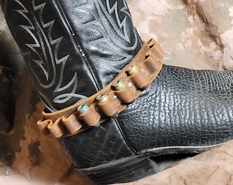 Distressed Buffalo Leather Bandolier Boot Cuff: Cowboy, LARP, Wasteland